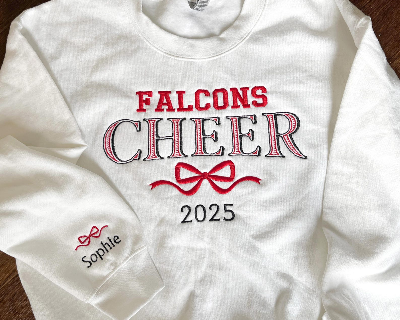 Personalized Embroidered Bow Cheer Sweater, Senior Coquette Custom Name Crewneck Hoodie - Image 4