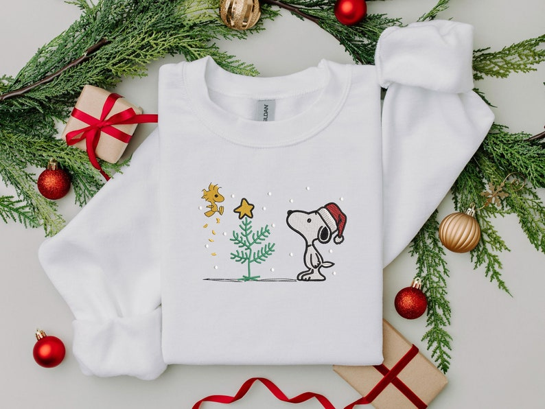 Snoopy Christmas Embroidered Sweatshirt, Cute Dog Christmas Embroidered Sweatshirt, Funny Friendship, Christmas Holiday Sweaters, Christmas Gift, Xmas Crewneck - Image 3