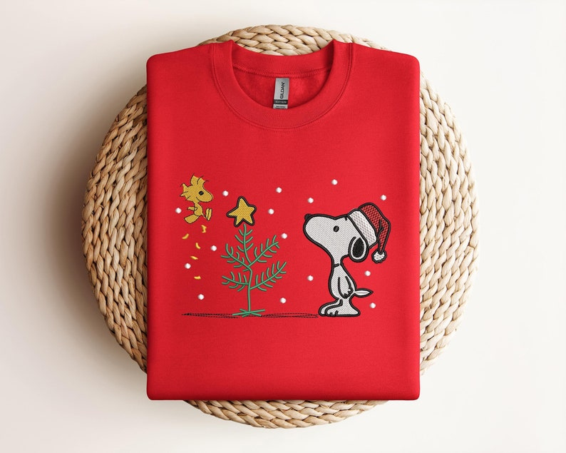 Snoopy Christmas Embroidered Sweatshirt, Cute Dog Christmas Embroidered Sweatshirt, Funny Friendship, Christmas Holiday Sweaters, Christmas Gift, Xmas Crewneck - Image 4