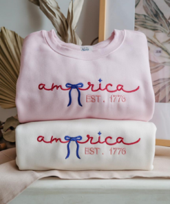 Alternative view of Embroidered Patriotic USA 1776 Coquette Bow Sweatshirt, American Crewneck, Independence Day
