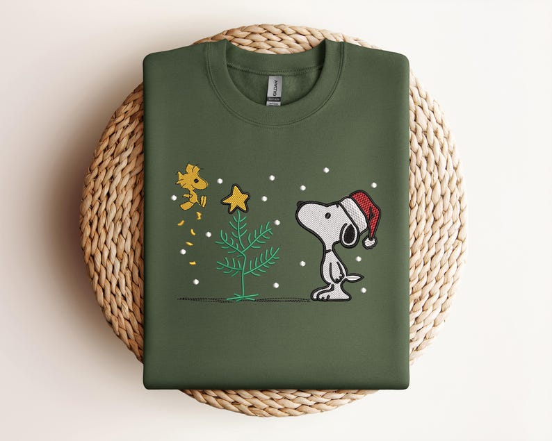 Snoopy Christmas Embroidered Sweatshirt, Cute Dog Christmas Embroidered Sweatshirt, Funny Friendship, Christmas Holiday Sweaters, Christmas Gift, Xmas Crewneck - Image 2