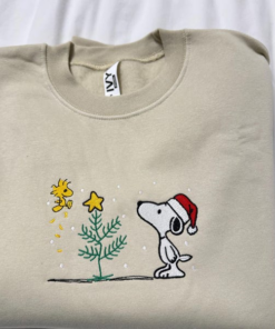 Snoopy Christmas Embroidered Sweatshirt, Cute Dog Christmas Embroidered Sweatshirt, Funny Friendship, Christmas Holiday Sweaters, Christmas Gift, Xmas Crewneck