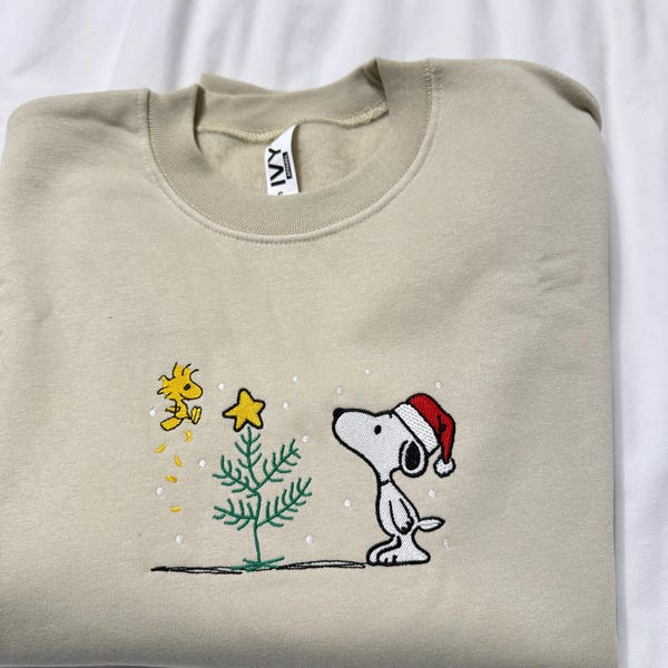Snoopy Christmas Embroidered Sweatshirt, Cute Dog Christmas Embroidered Sweatshirt, Funny Friendship, Christmas Holiday Sweaters, Christmas Gift, Xmas Crewneck