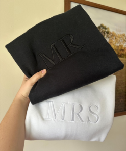 Mr and Mrs embroidered crewneck sweatshirts, husband wife matching, honeymoon wedding outfit
