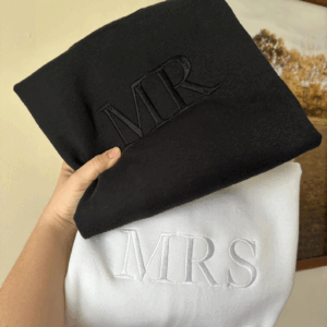 Mr and Mrs embroidered crewneck sweatshirts, husband wife matching, honeymoon wedding outfit