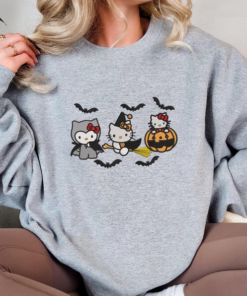 EMBROIDERED Hello Kitty Halloween, Cat Halloween Embroidery Sweatshirt, Halloween Gift, Pumpkin Season Merch