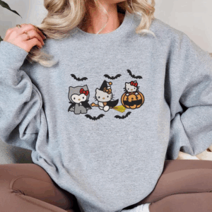 EMBROIDERED Hello Kitty Halloween, Cat Halloween Embroidery Sweatshirt, Halloween Gift, Pumpkin Season Merch
