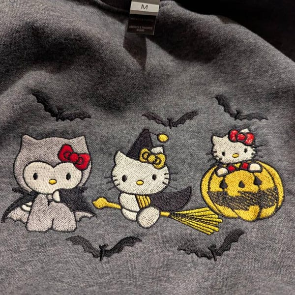 EMBROIDERED Hello Kitty Halloween, Cat Halloween Embroidery Sweatshirt, Halloween Gift, Pumpkin Season Merch - Image 2