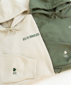 Custom Anniversary Embroidered Roman Numeral Hoodie, Couples Hoodie Initial on Sleeve