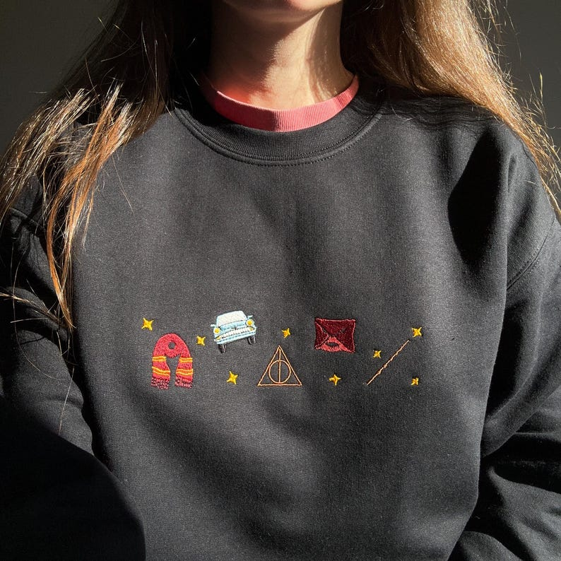 Embroidered Sweatshirt Wizard, Magic sweatshirt, School of Witchcraft and Wizardry Sweater - Image 3