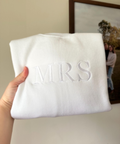 Alternative view of Mr and Mrs embroidered crewneck sweatshirts, husband wife matching, honeymoon wedding outfit