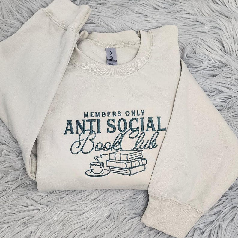 Anti Social Book Club Embroidered Crewneck, Book Club Merch, Anti Social Sweatshirt