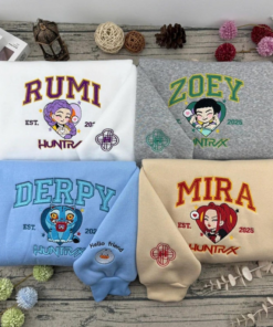 KPOP Band Huntrix Embroidered Sweatshirt, Huntrix Embroidered Hoodie, Rumi Zoey Mira, Derpy, Derpy Tiger Demon Hunters, Gift For Kpop Fan