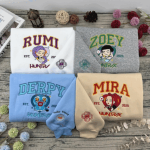 KPOP Band Huntrix Embroidered Sweatshirt, Huntrix Embroidered Hoodie, Rumi Zoey Mira, Derpy, Derpy Tiger Demon Hunters, Gift For Kpop Fan
