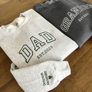 Custom Embroidered Father Sweatshirt, Name On Sleeve With Heart, Dad Best Ever Embroidered