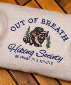 Embroidered Hiking Sweatshirt: Funny Raccoon Crewneck, Nature Lover Gift