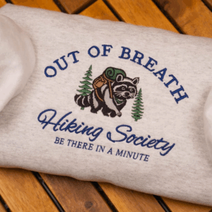 Embroidered Hiking Sweatshirt: Funny Raccoon Crewneck, Nature Lover Gift