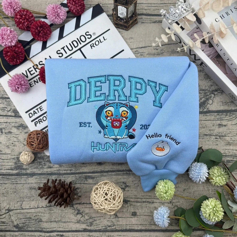 KPOP Band Huntrix Embroidered Sweatshirt, Huntrix Embroidered Hoodie, Rumi Zoey Mira, Derpy, Derpy Tiger Demon Hunters, Gift For Kpop Fan - Image 2