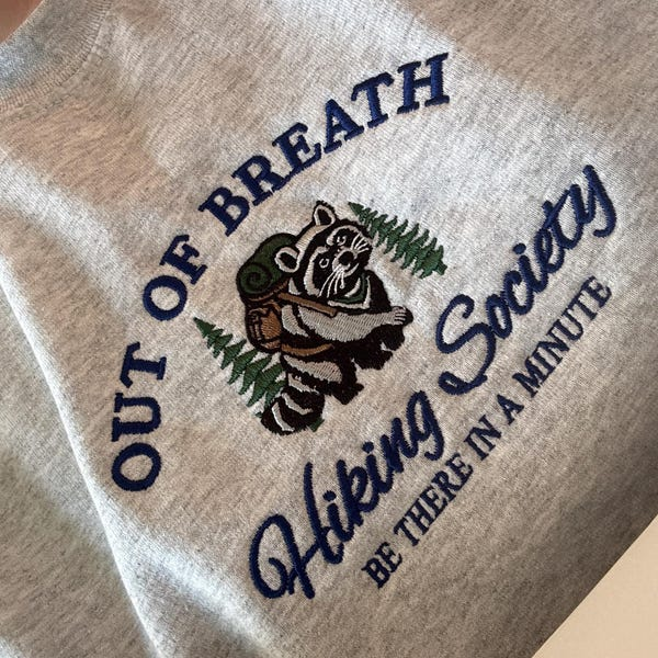 Embroidered Hiking Sweatshirt: Funny Raccoon Crewneck, Nature Lover Gift - Image 2