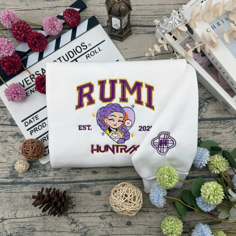 KPOP Band Huntrix Embroidered Sweatshirt, Huntrix Embroidered Hoodie, Rumi Zoey Mira, Derpy, Derpy Tiger Demon Hunters, Gift For Kpop Fan - Image 3