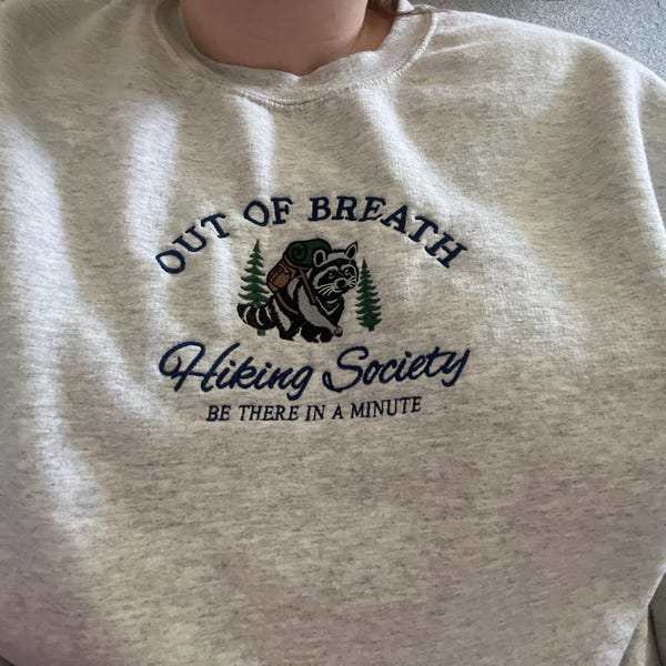 Embroidered Hiking Sweatshirt: Funny Raccoon Crewneck, Nature Lover Gift - Image 3