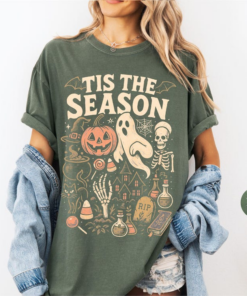 Alternative view of Retro 'Tis The Season Skeleton Pumpkin Ghost Halloween TShirt, Halloween Comfort Colors TShirt, Y2K Halloween, Women's Shirt