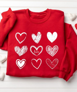 Womens Valentines Hearts Sweatshirt, Cute Valentine Sweatshirt, Love Hoodie, Valentines Day Sweatshirt