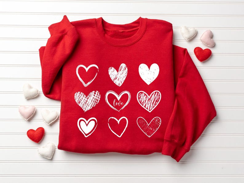 Womens Valentines Hearts Sweatshirt, Cute Valentine Sweatshirt, Love Hoodie, Valentines Day Sweatshirt