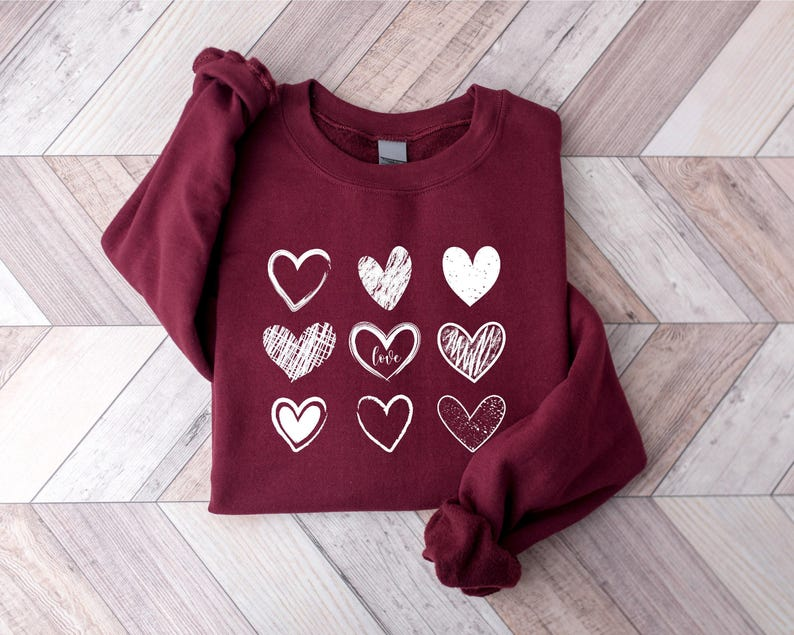Womens Valentines Hearts Sweatshirt, Cute Valentine Sweatshirt, Love Hoodie, Valentines Day Sweatshirt - Image 2