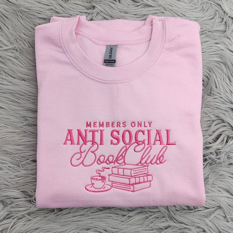 Anti Social Book Club Embroidered Crewneck, Book Club Merch, Anti Social Sweatshirt - Image 2