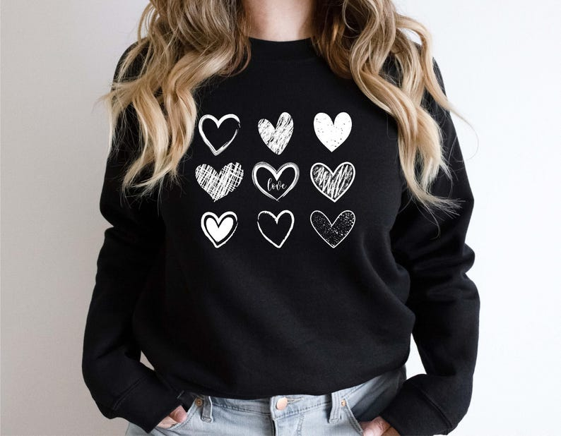 Womens Valentines Hearts Sweatshirt, Cute Valentine Sweatshirt, Love Hoodie, Valentines Day Sweatshirt - Image 3