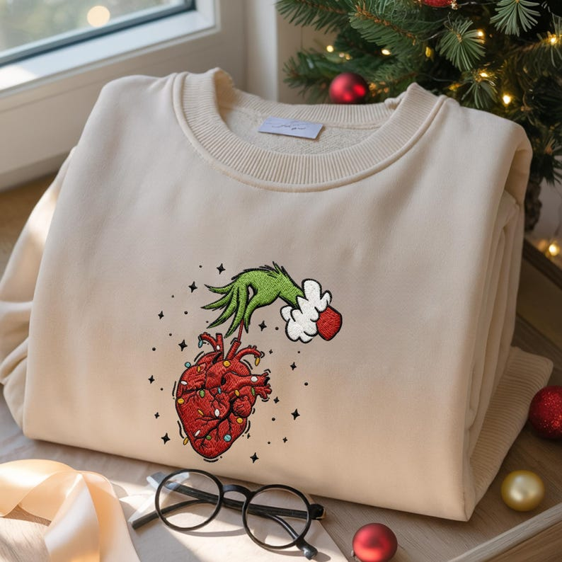 Christmas Cardiac Nurse Embroidered Sweatshirt, Heart Anatomy Christmas Crewneck, Tachy Christmas ICU Nurse
