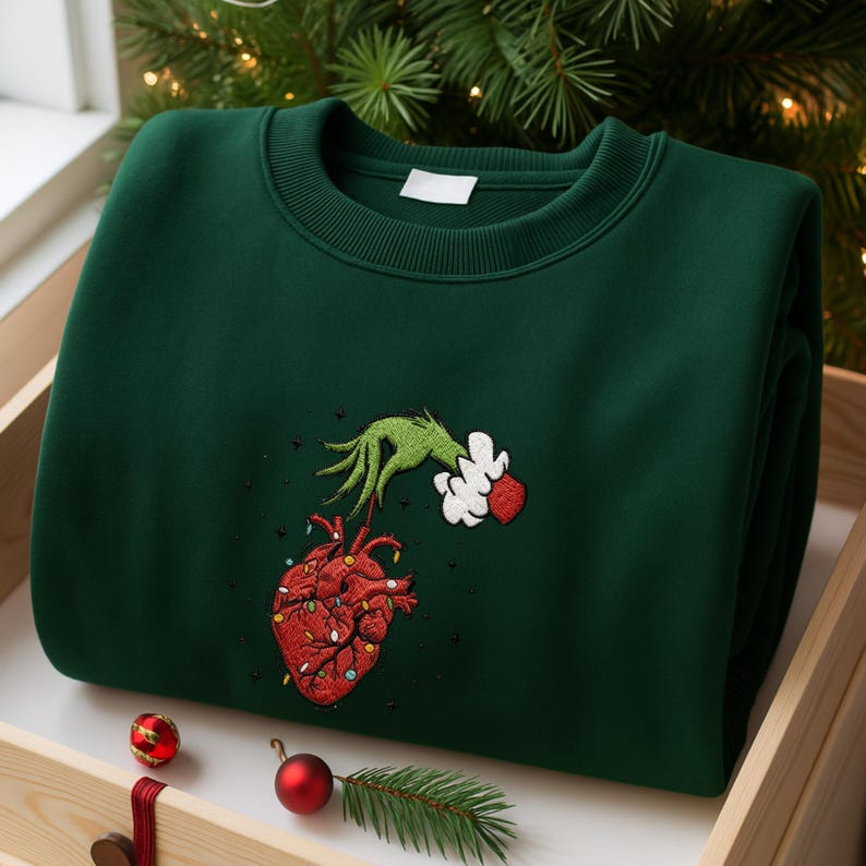 Christmas Cardiac Nurse Embroidered Sweatshirt, Heart Anatomy Christmas Crewneck, Tachy Christmas ICU Nurse - Image 3
