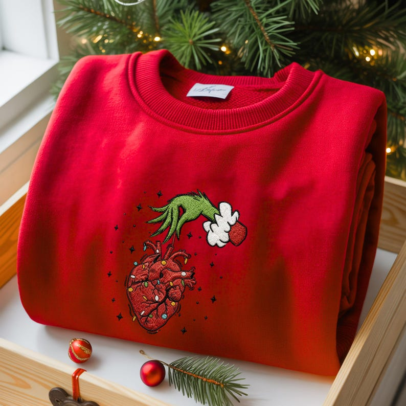 Christmas Cardiac Nurse Embroidered Sweatshirt, Heart Anatomy Christmas Crewneck, Tachy Christmas ICU Nurse - Image 2