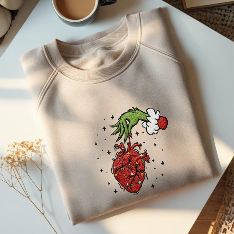 Christmas Cardiac Nurse Embroidered Sweatshirt, Heart Anatomy Christmas Crewneck, Tachy Christmas ICU Nurse - Image 4