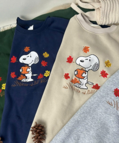 Alternative view of Cute Dog Embroidered Sweatshirt, Snoopy Sweatshirt, Fall Sweatshirt, Pumpkin Crewneck, Halloween Gift, Cozy Fall Aesthetic