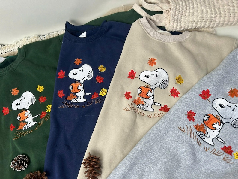 Cute Dog Embroidered Sweatshirt, Snoopy Sweatshirt, Fall Sweatshirt, Pumpkin Crewneck, Halloween Gift, Cozy Fall Aesthetic - Image 2