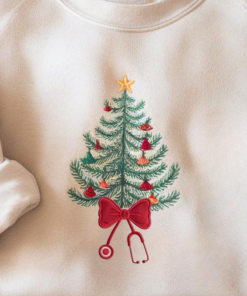 Alternative view of Christmas Tree Embroidered Sweatshirt, Merry Christmas Stethoscope Crewneck, CNA gift, Christmas gift, Holidays gift