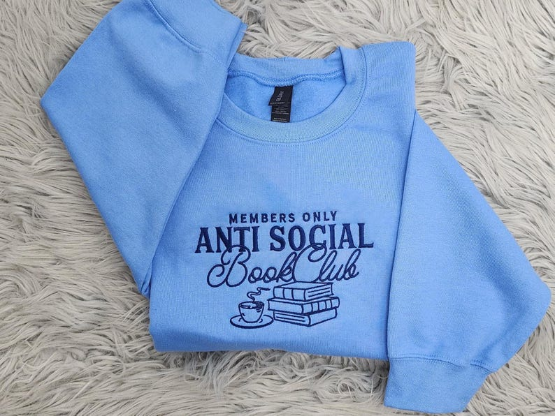 Anti Social Book Club Embroidered Crewneck, Book Club Merch, Anti Social Sweatshirt - Image 3