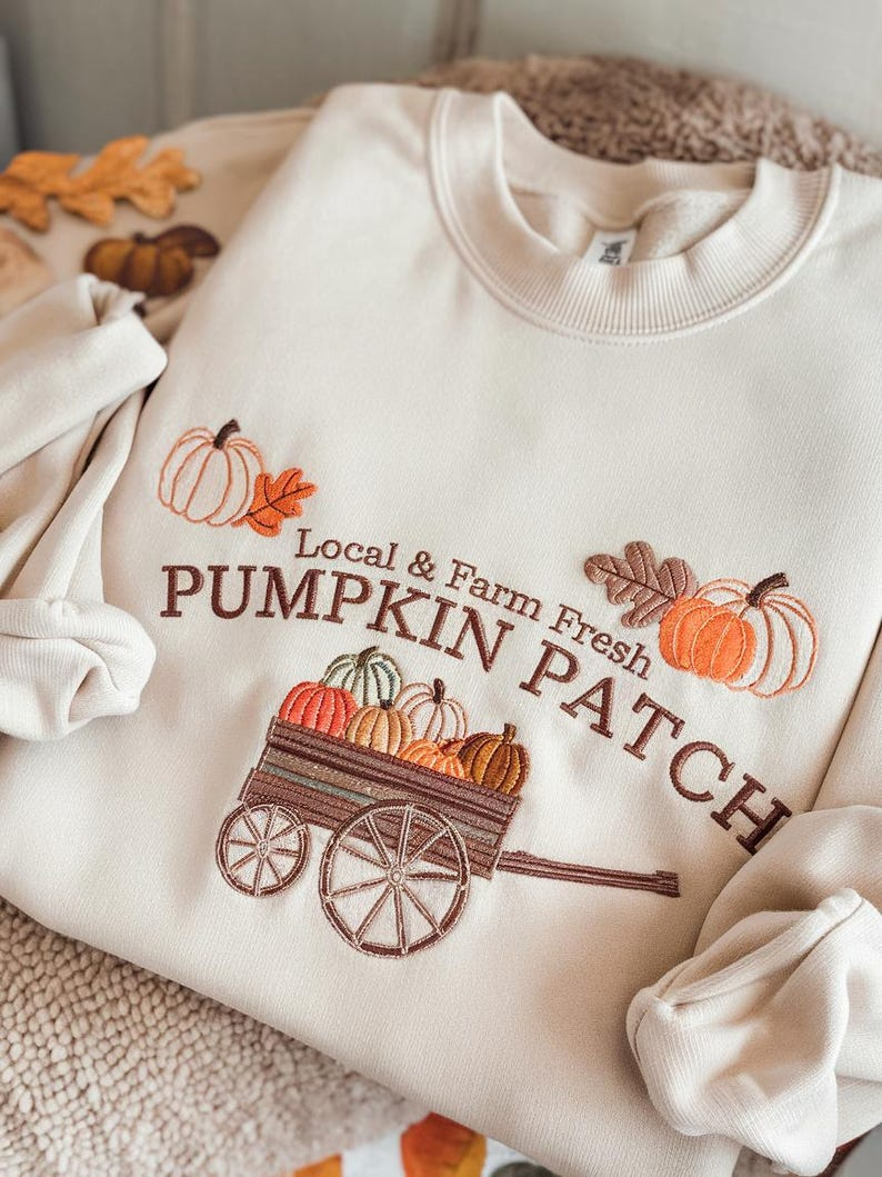 Pumpkin Patch Sweatshirt, Halloween Embroidered Sweatshirt, Fall Sweatshirt, Pumpkin Crewneck, Halloween Gift, Cozy Fall Aesthetic