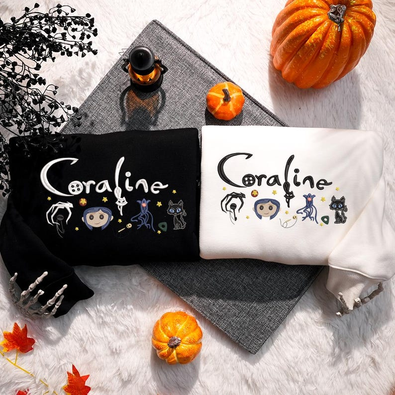 Coraline Embroidered Sweatshirt, Halloween Embroidered