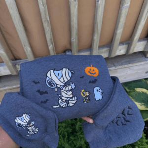 Cute Halloween Embroidered Sweatshirt, Mummy Dog & Ghosts Fall Crewneck, Spooky Season Aesthetic, Cozy October Sweater
