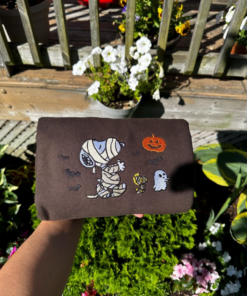 Alternative view of Cute Halloween Embroidered Sweatshirt, Mummy Dog & Ghosts Fall Crewneck, Spooky Season Aesthetic, Cozy October Sweater