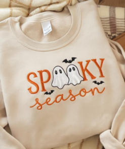 Embroidered Cute Spooky Season Sweatshirt, Halloween Crewneck, Gift For Halloween