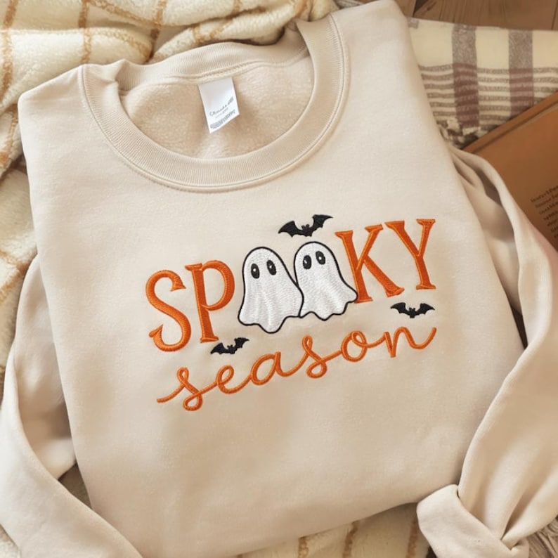 Embroidered Cute Spooky Season Sweatshirt, Halloween Crewneck, Gift For Halloween