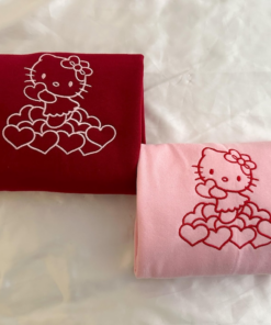 Valentine Kitty Clouds Embroidered Crewneck, Valentine's Sweatshirt