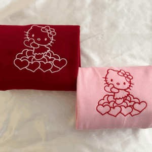 Valentine Kitty Clouds Embroidered Crewneck, Valentine's Sweatshirt