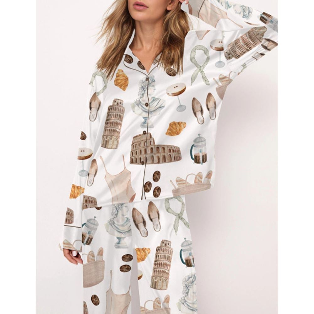 Take Me To Italy Satin Pajama Set For Women - Image 3