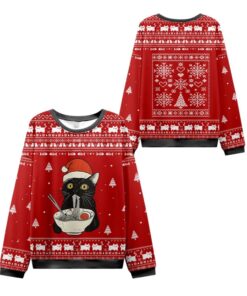 Alternative view of Taking a Cat to Eat Ramen Ugly Sweater 2025 Christmas
