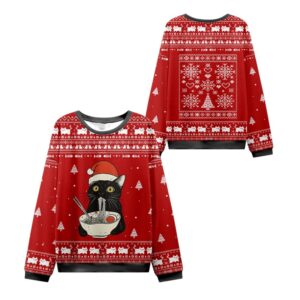 Alternative view of Taking a Cat to Eat Ramen Ugly Sweater 2025 Christmas - Grishko.com